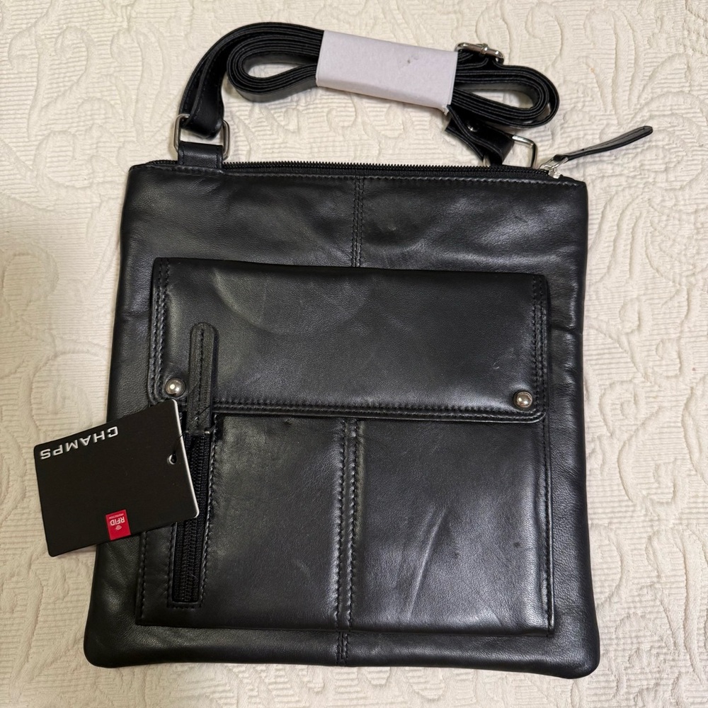 Champs Black Leather Messenger Bag